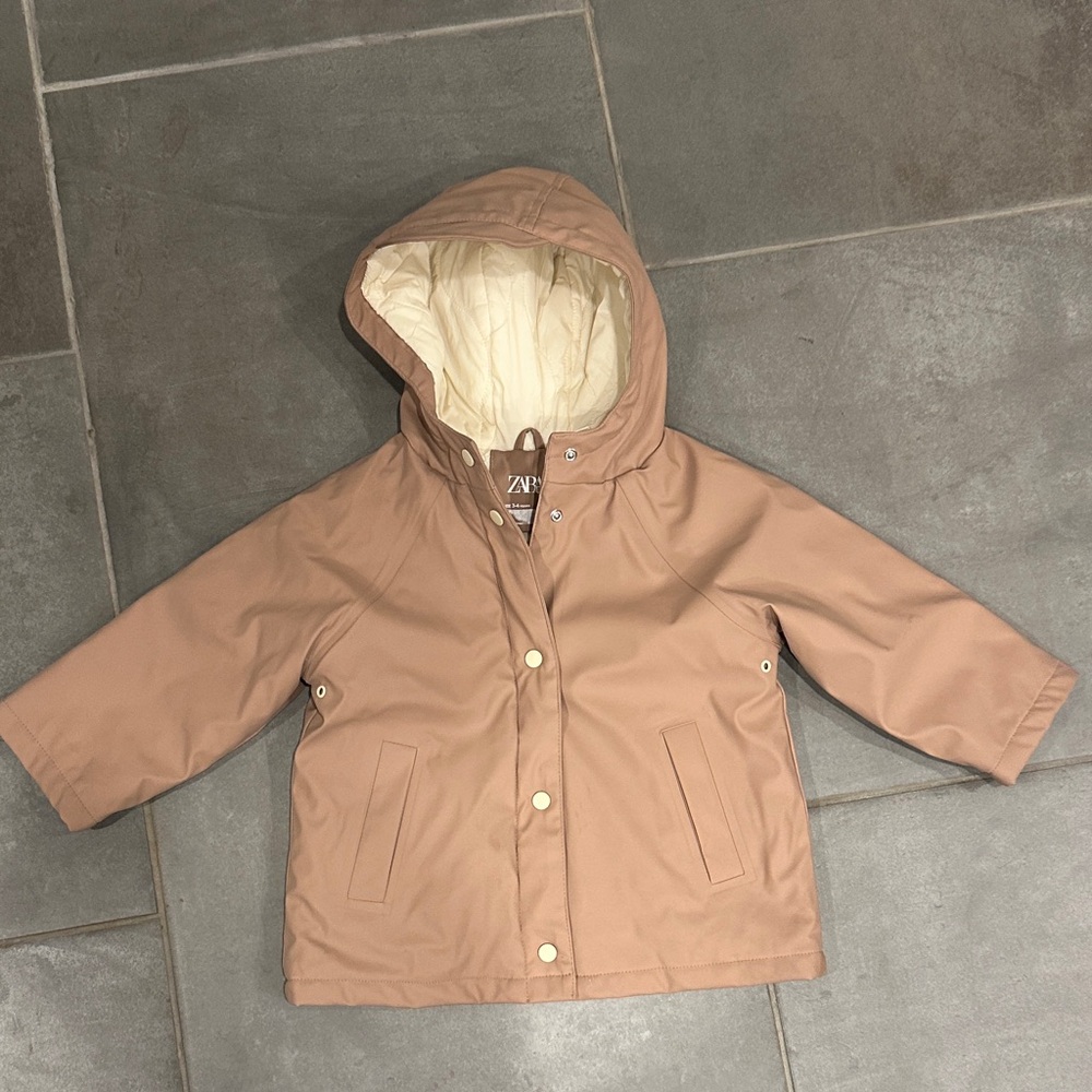 Zara Kids Dusty Blush Pink Hooded Raincoat Size 3-4 Years